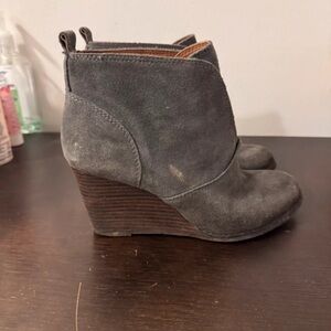 Lucky Brand Gray Suede Wedge Boots